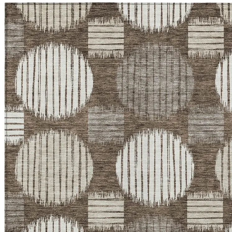 9' X 12' Brown Gray And Ivory Geometric Washable Indoor Outdoor Area Rug