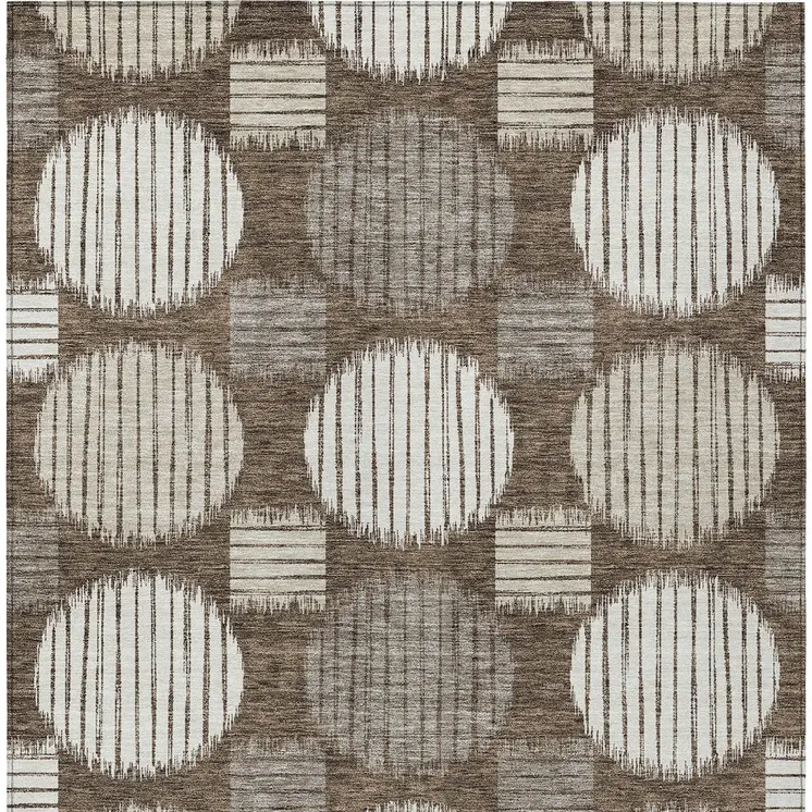 10' X 14' Brown Gray And Ivory Geometric Washable Indoor Outdoor Area Rug