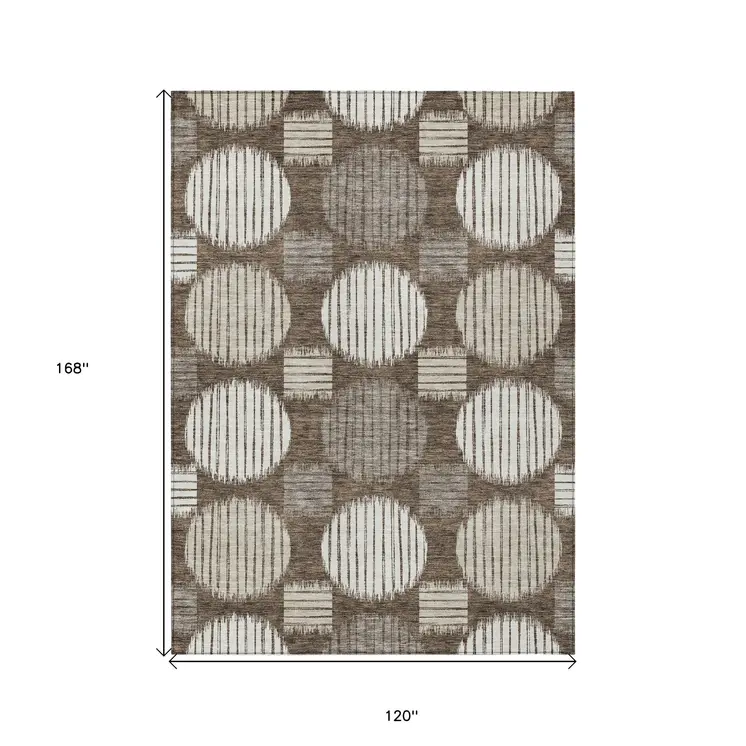 10' X 14' Brown Gray And Ivory Geometric Washable Indoor Outdoor Area Rug