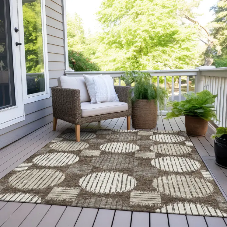 10' X 14' Brown Gray And Ivory Geometric Washable Indoor Outdoor Area Rug