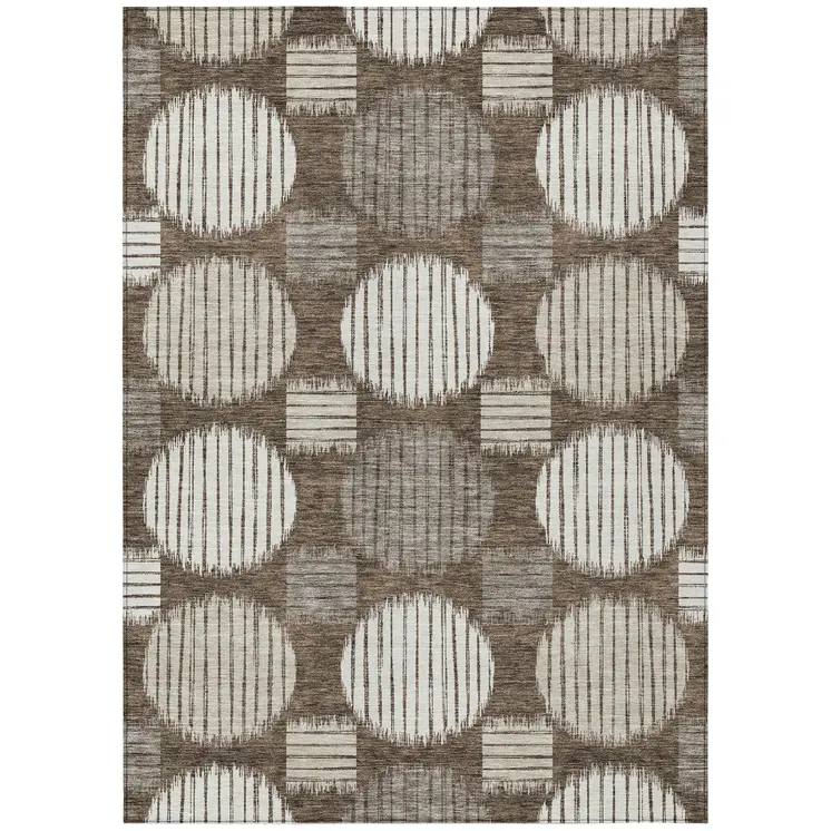 10' X 14' Brown Gray And Ivory Geometric Washable Indoor Outdoor Area Rug
