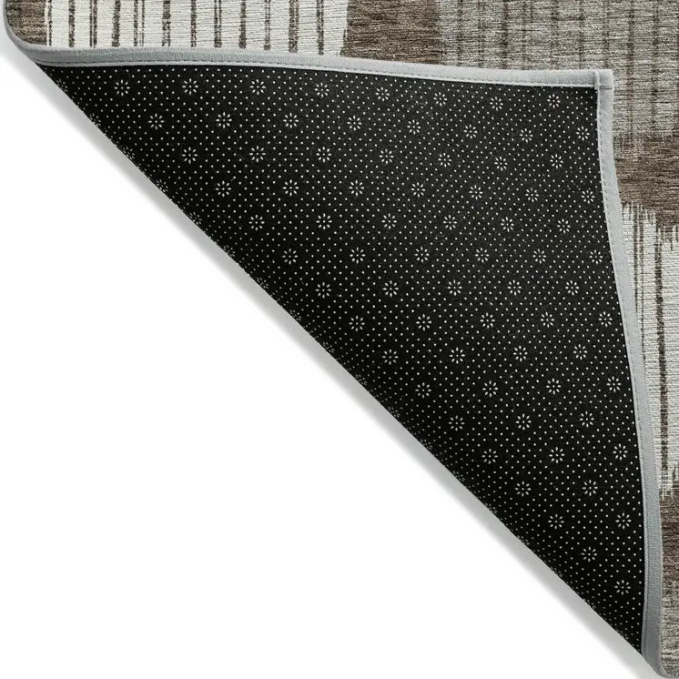 10' X 14' Brown Gray And Ivory Geometric Washable Indoor Outdoor Area Rug