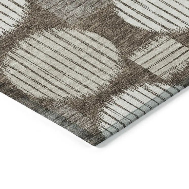 10' X 14' Brown Gray And Ivory Geometric Washable Indoor Outdoor Area Rug