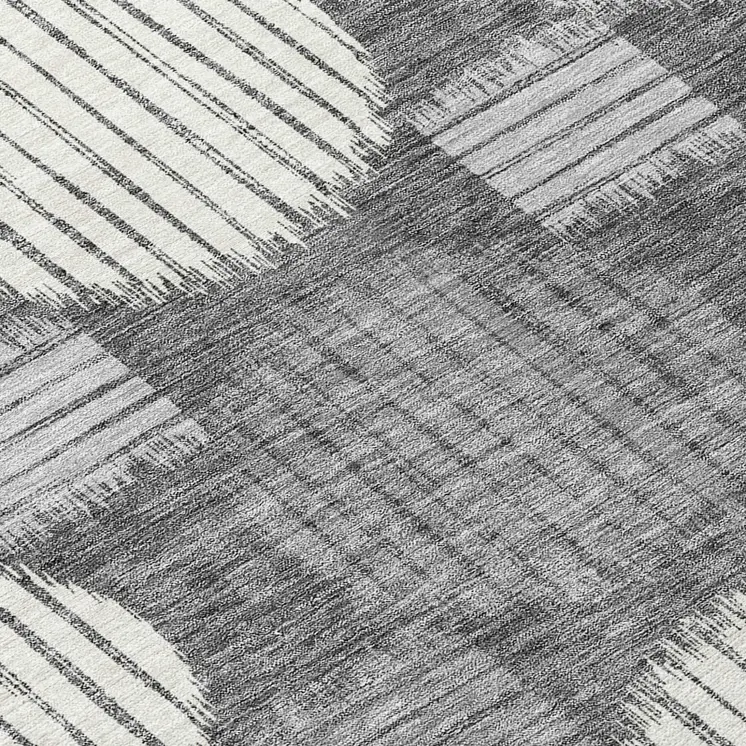 8' Charcoal And Ivory Round Geometric Washable Indoor Outdoor Area Rug