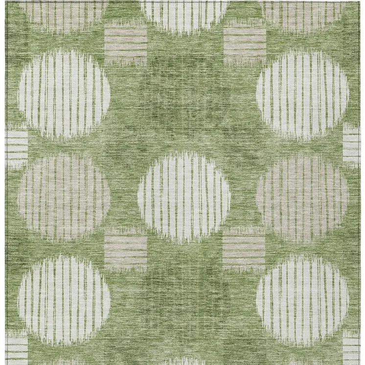 3' X 5' Green And Ivory Geometric Washable Indoor Outdoor Area Rug
