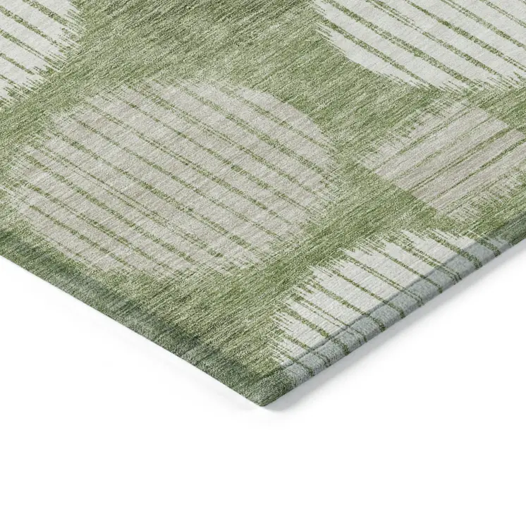 3' X 5' Green And Ivory Geometric Washable Indoor Outdoor Area Rug