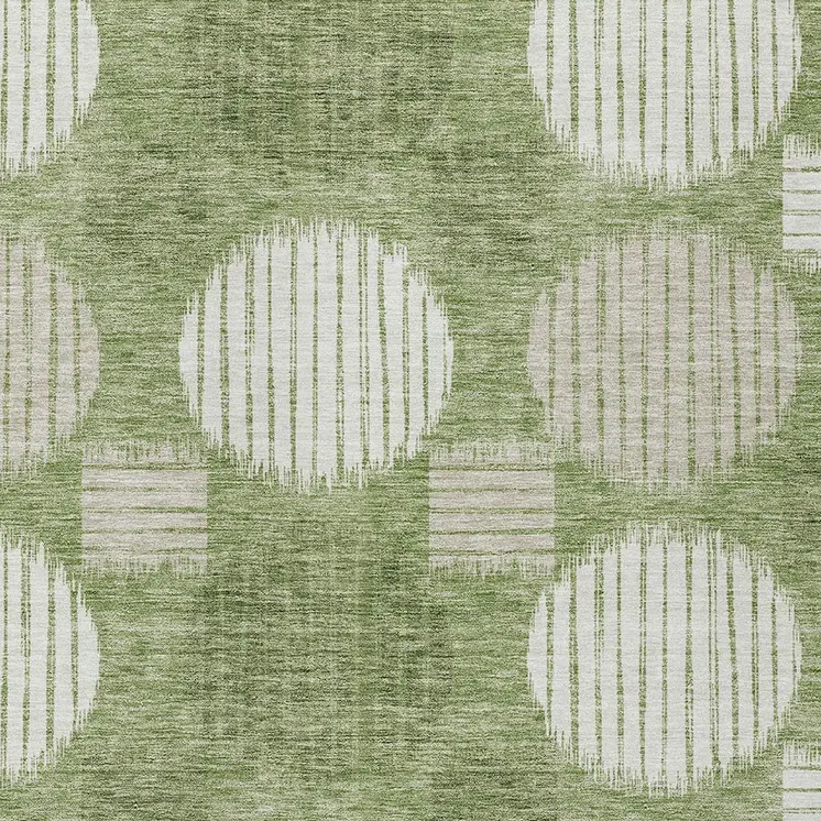 3' X 5' Green And Ivory Geometric Washable Indoor Outdoor Area Rug