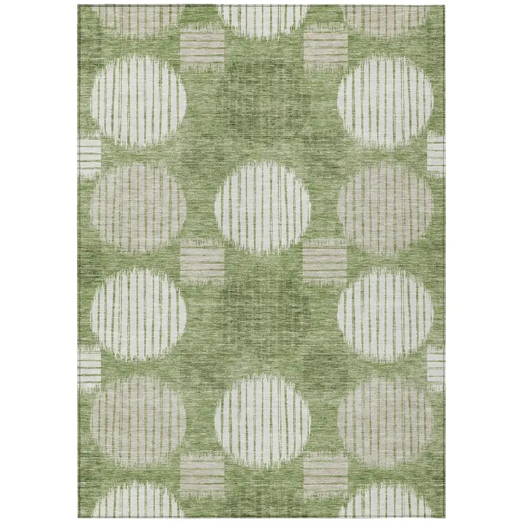 5' X 8' Green And Ivory Geometric Washable Indoor Outdoor Area Rug