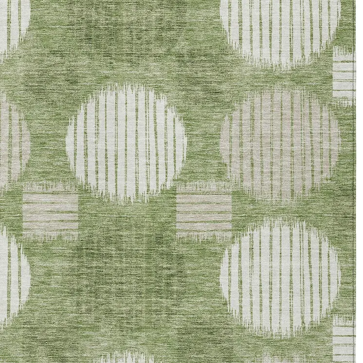 5' X 8' Green And Ivory Geometric Washable Indoor Outdoor Area Rug