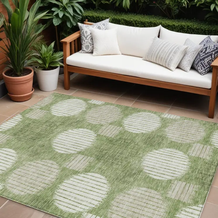 10' X 14' Green And Ivory Geometric Washable Indoor Outdoor Area Rug
