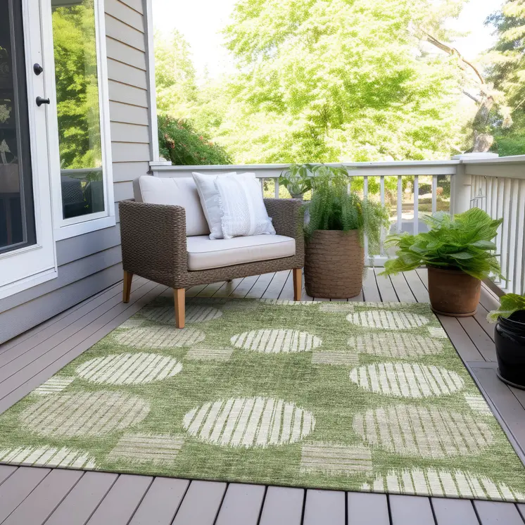 10' X 14' Green And Ivory Geometric Washable Indoor Outdoor Area Rug
