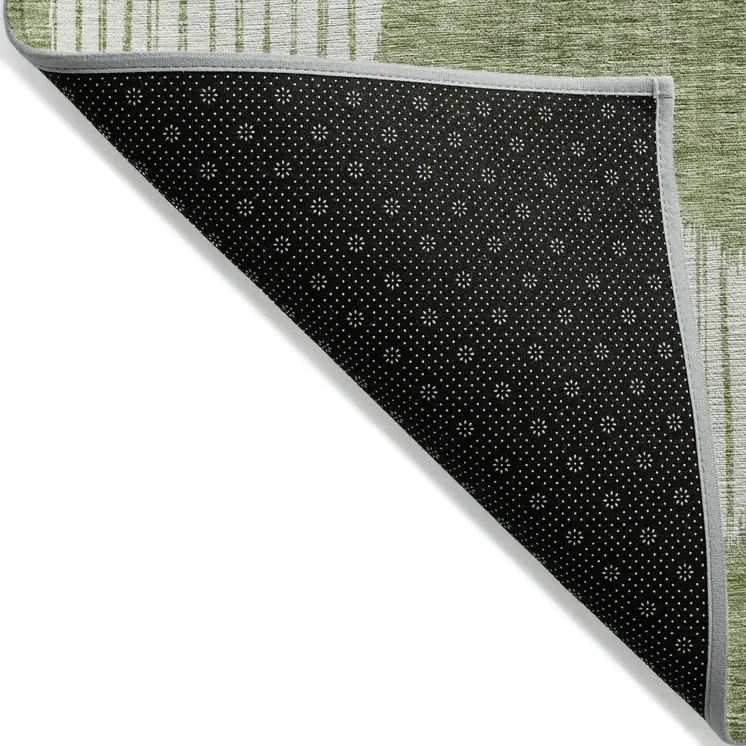 10' X 14' Green And Ivory Geometric Washable Indoor Outdoor Area Rug
