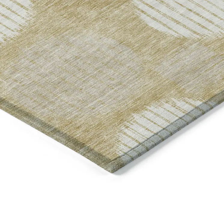 5' X 8' Gold Gray And Ivory Geometric Washable Indoor Outdoor Area Rug