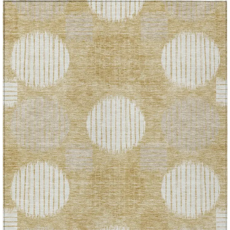 8' X 10' Gold Gray And Ivory Geometric Washable Indoor Outdoor Area Rug