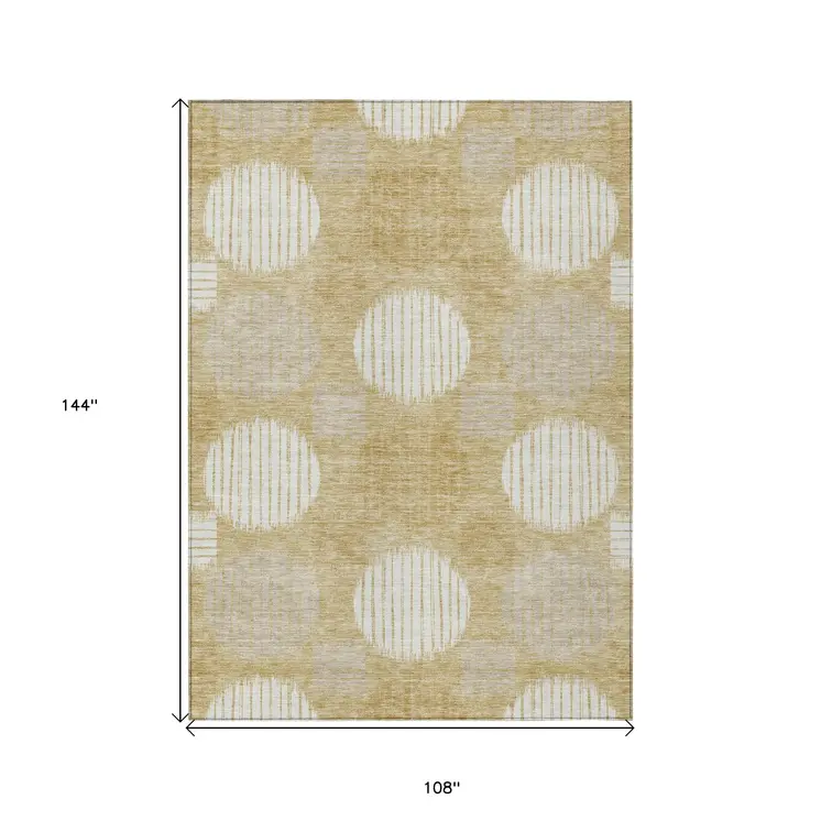 9' X 12' Gold Gray And Ivory Geometric Washable Indoor Outdoor Area Rug