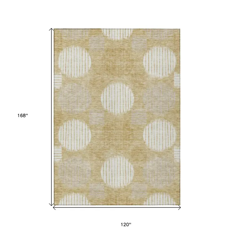 10' X 14' Gold Gray And Ivory Geometric Washable Indoor Outdoor Area Rug