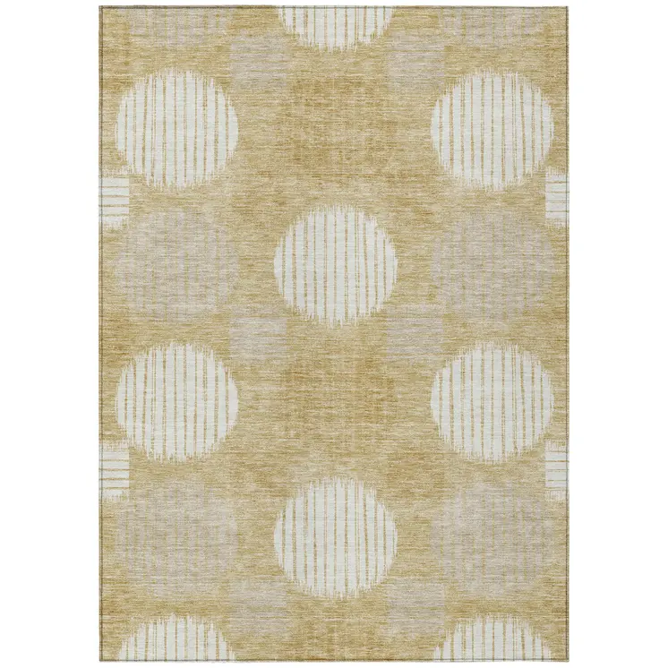 10' X 14' Gold Gray And Ivory Geometric Washable Indoor Outdoor Area Rug