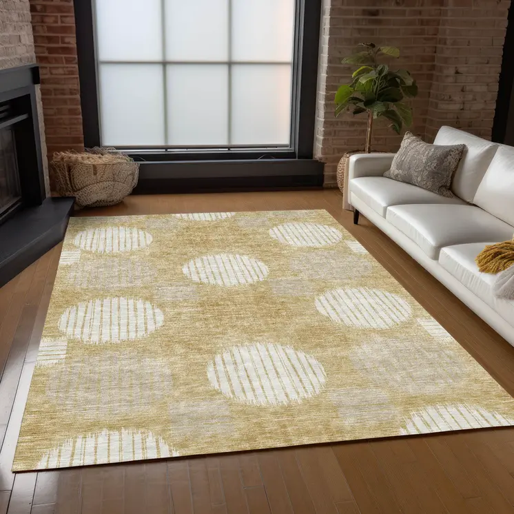 10' X 14' Gold Gray And Ivory Geometric Washable Indoor Outdoor Area Rug