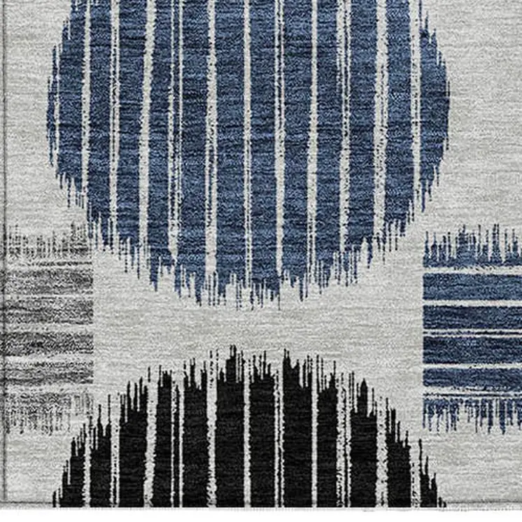 5' X 8' Gray Black And Blue Geometric Washable Indoor Outdoor Area Rug