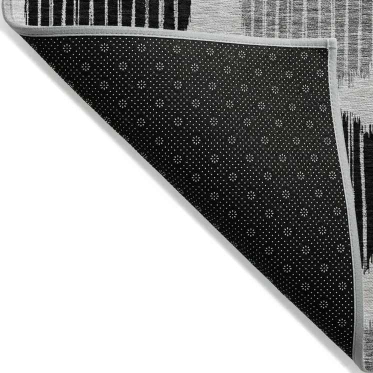 5' X 8' Gray Black And Blue Geometric Washable Indoor Outdoor Area Rug