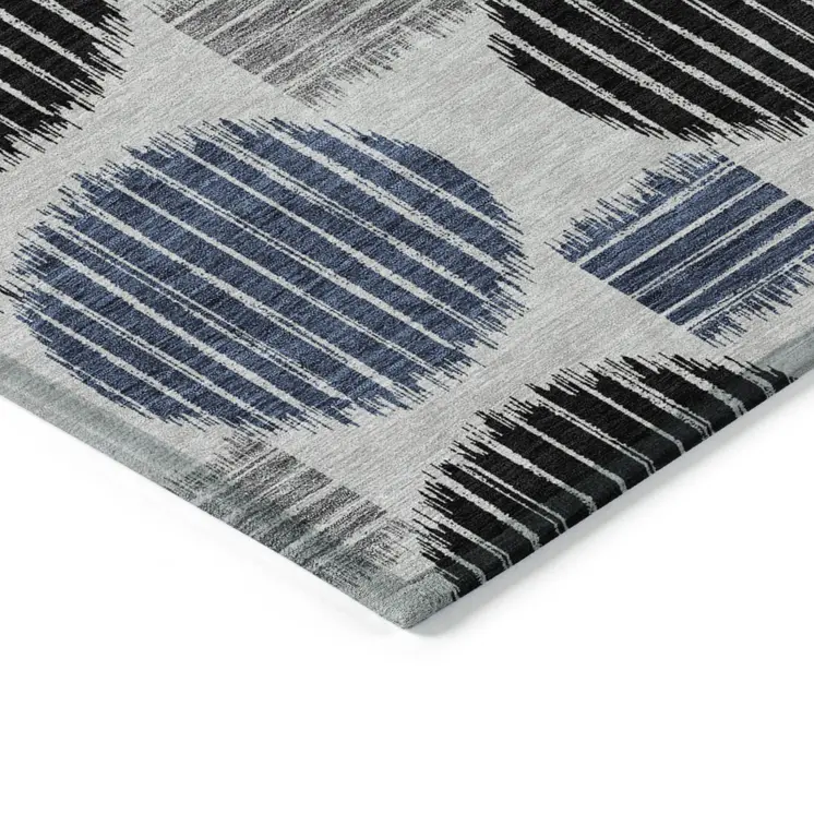 5' X 8' Gray Black And Blue Geometric Washable Indoor Outdoor Area Rug