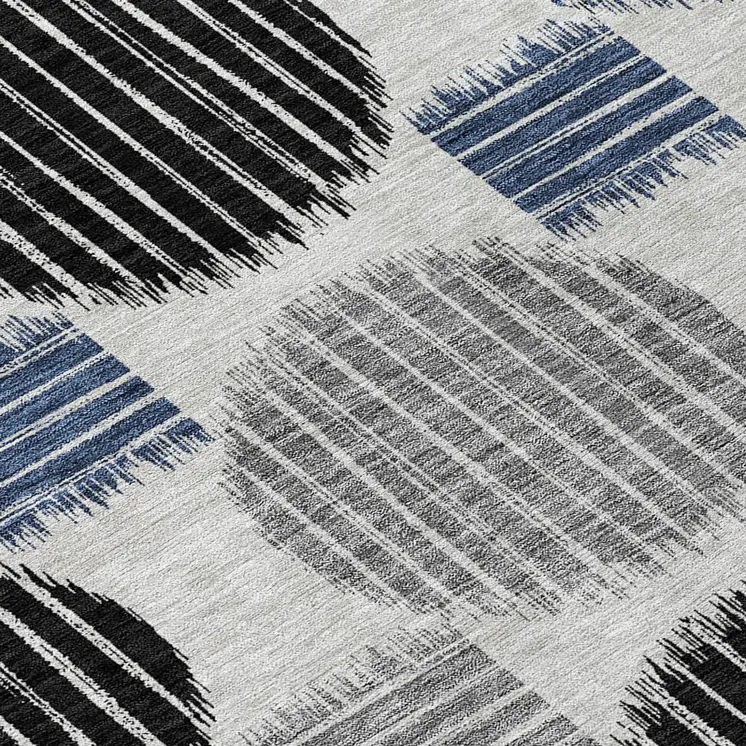 5' X 8' Gray Black And Blue Geometric Washable Indoor Outdoor Area Rug