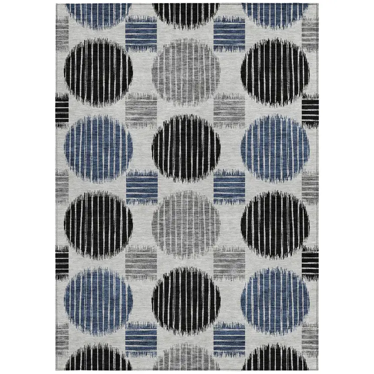 10' X 14' Gray Black And Blue Geometric Washable Indoor Outdoor Area Rug