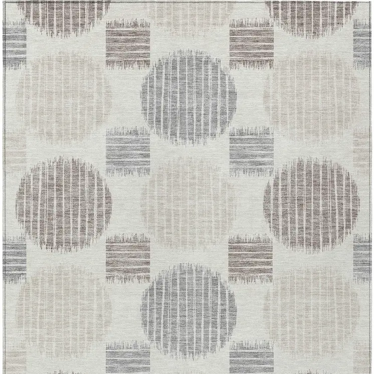 3' X 5' Ivory Brown And Gray Geometric Washable Indoor Outdoor Area Rug