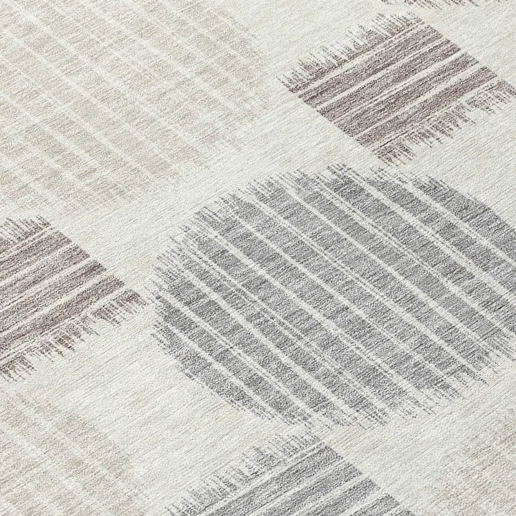 8' Ivory Brown And Gray Round Geometric Washable Indoor Outdoor Area Rug