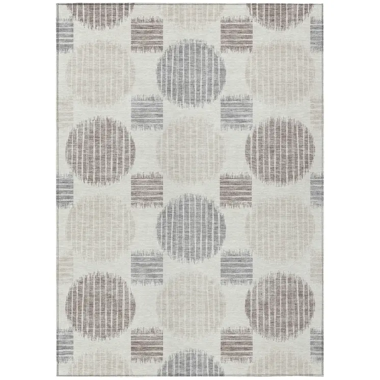 10' X 14' Ivory Brown And Gray Geometric Washable Indoor Outdoor Area Rug