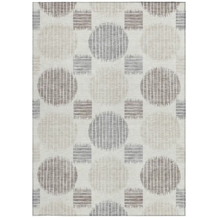 10' X 14' Ivory Brown And Gray Geometric Washable Indoor Outdoor Area Rug