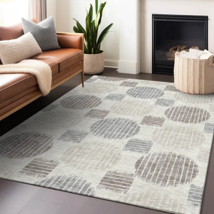 10' X 14' Ivory Brown And Gray Geometric Washable Indoor Outdoor Area Rug