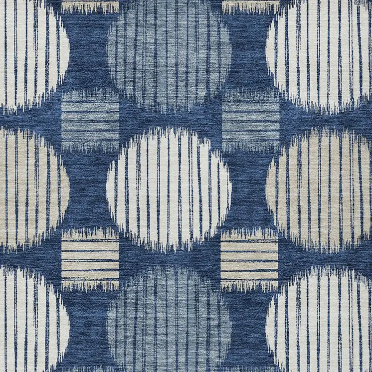 3' X 5' Navy Blue And Ivory Geometric Washable Indoor Outdoor Area Rug