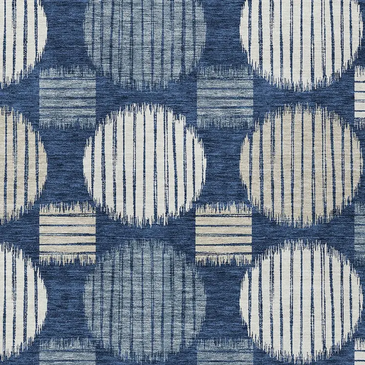 5' X 8' Navy Blue And Ivory Geometric Washable Indoor Outdoor Area Rug