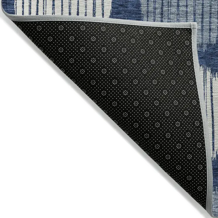 9' X 12' Navy Blue And Ivory Geometric Washable Indoor Outdoor Area Rug