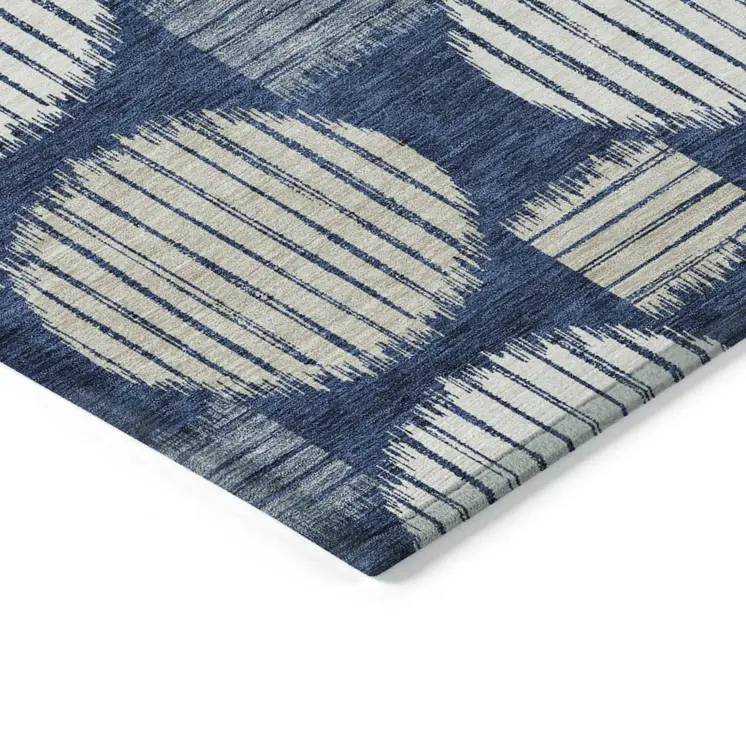 9' X 12' Navy Blue And Ivory Geometric Washable Indoor Outdoor Area Rug