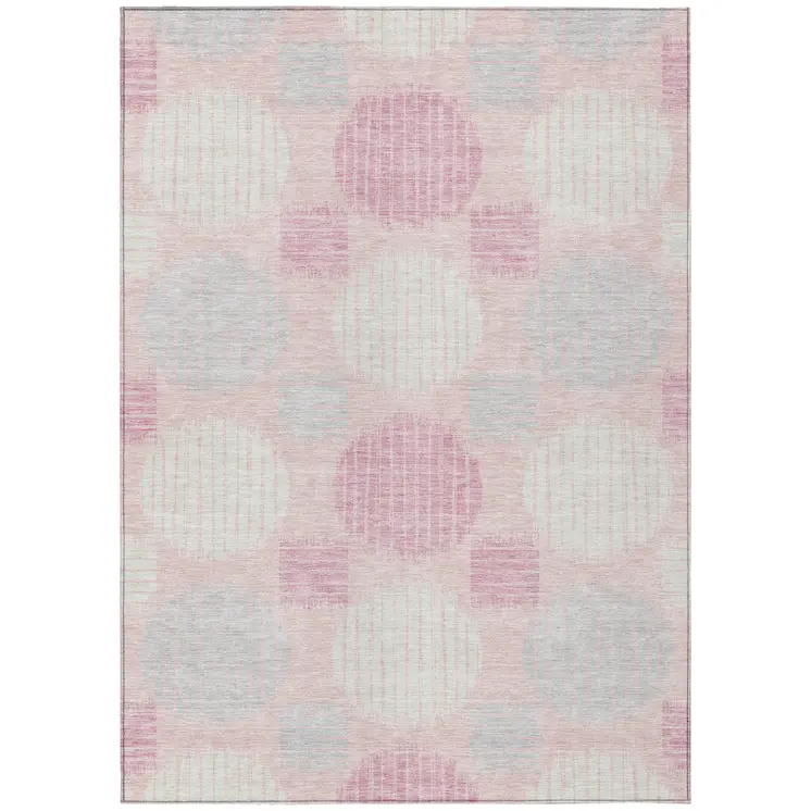 3' X 5' Pink Gray And Ivory Geometric Washable Indoor Outdoor Area Rug