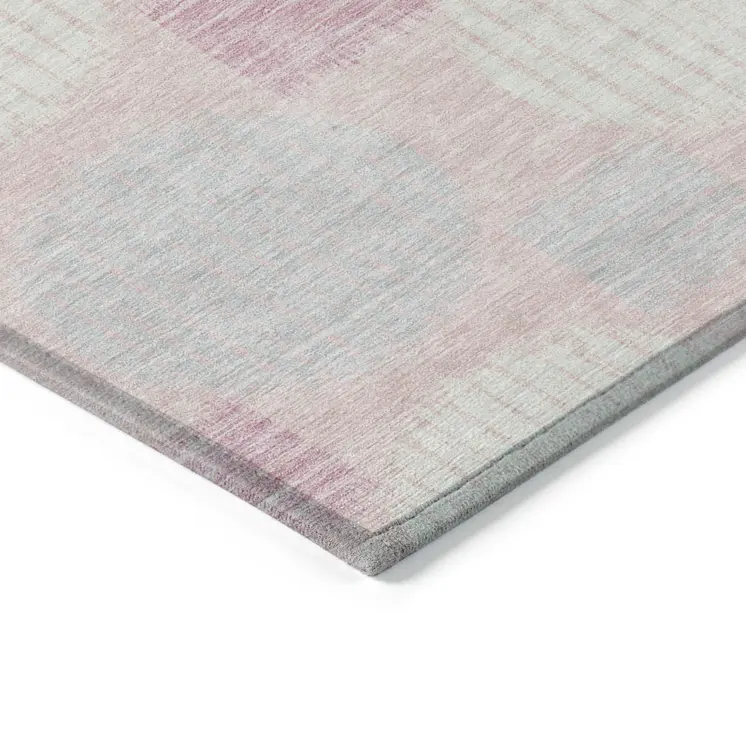3' X 5' Pink Gray And Ivory Geometric Washable Indoor Outdoor Area Rug