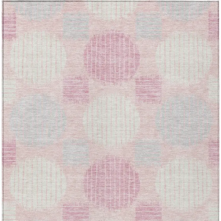 8' X 10' Pink Gray And Ivory Geometric Washable Indoor Outdoor Area Rug