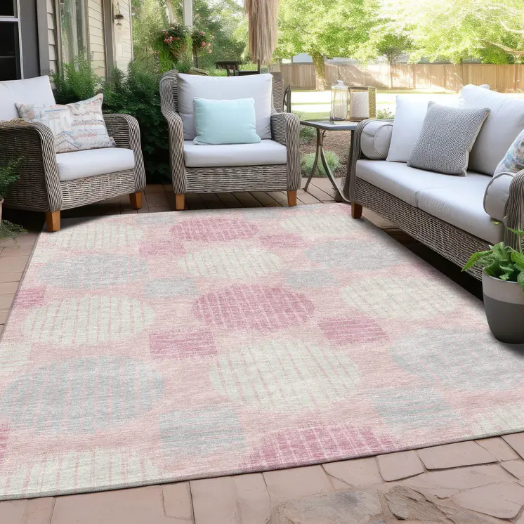 8' X 10' Pink Gray And Ivory Geometric Washable Indoor Outdoor Area Rug