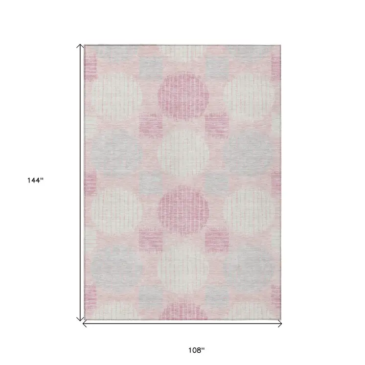 9' X 12' Pink Gray And Ivory Geometric Washable Indoor Outdoor Area Rug