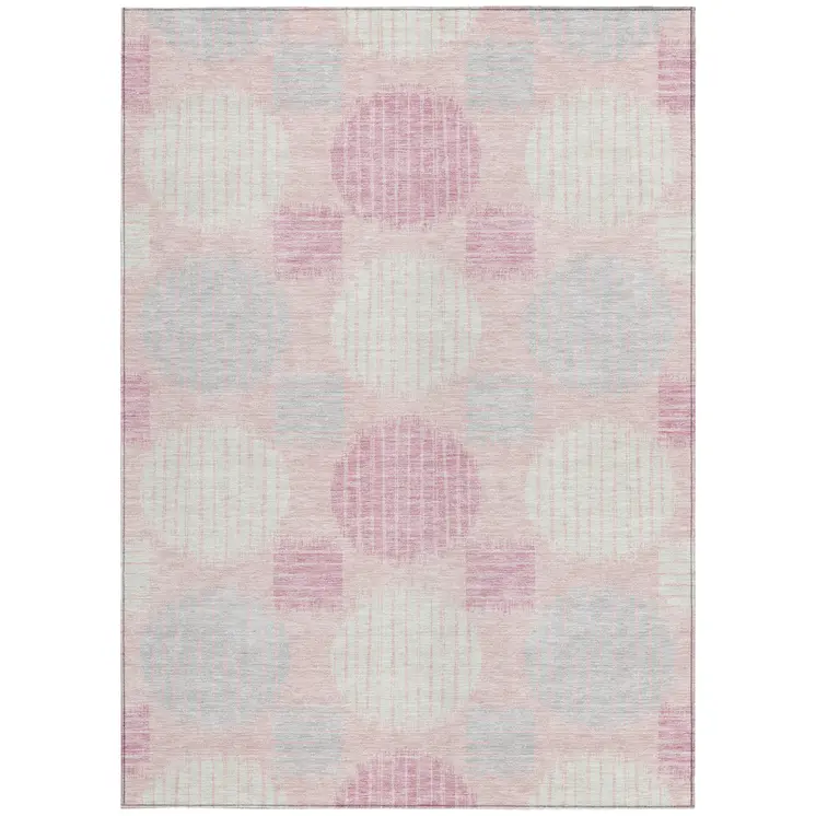 10' X 14' Pink Gray And Ivory Geometric Washable Indoor Outdoor Area Rug