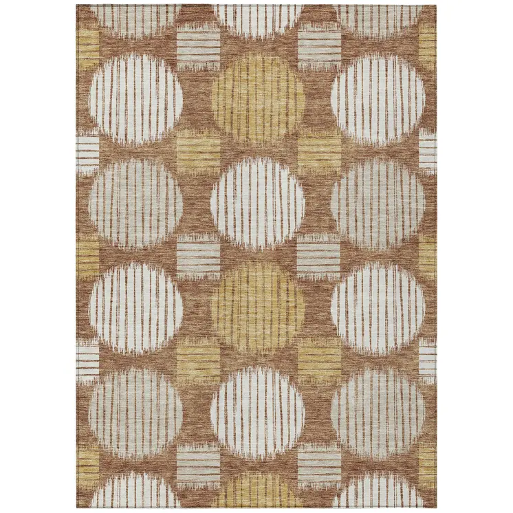 3' X 5' Brown Beige And Ivory Geometric Washable Indoor Outdoor Area Rug