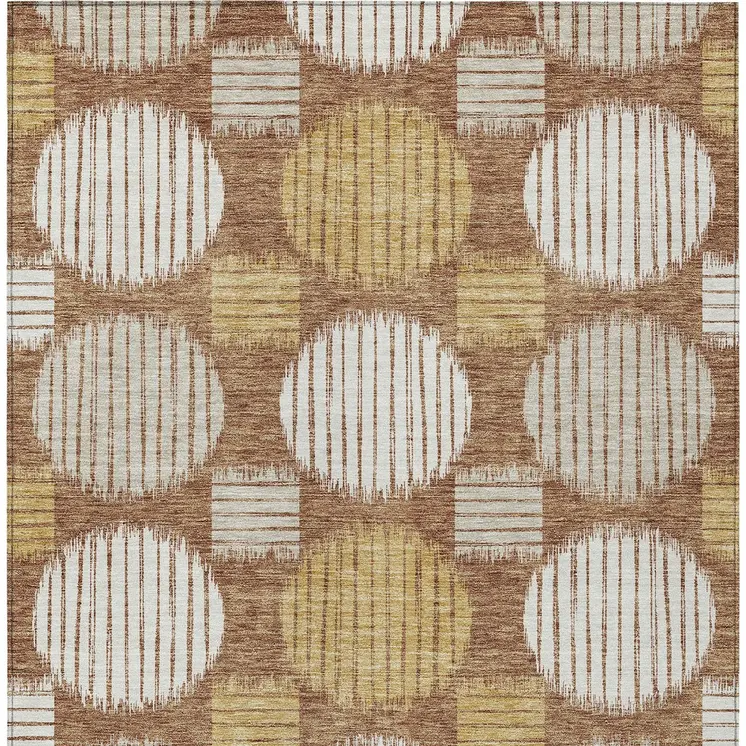 3' X 5' Brown Beige And Ivory Geometric Washable Indoor Outdoor Area Rug