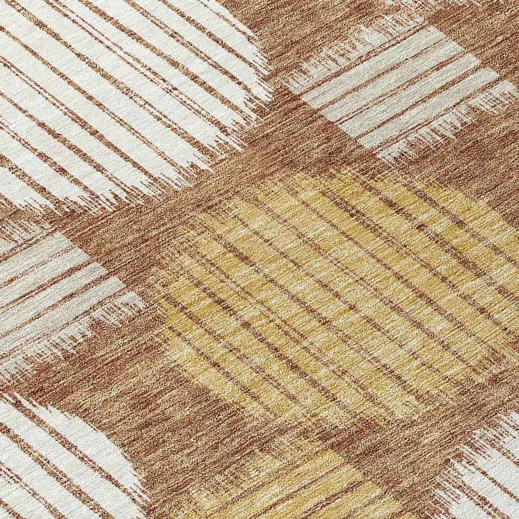 3' X 5' Brown Beige And Ivory Geometric Washable Indoor Outdoor Area Rug