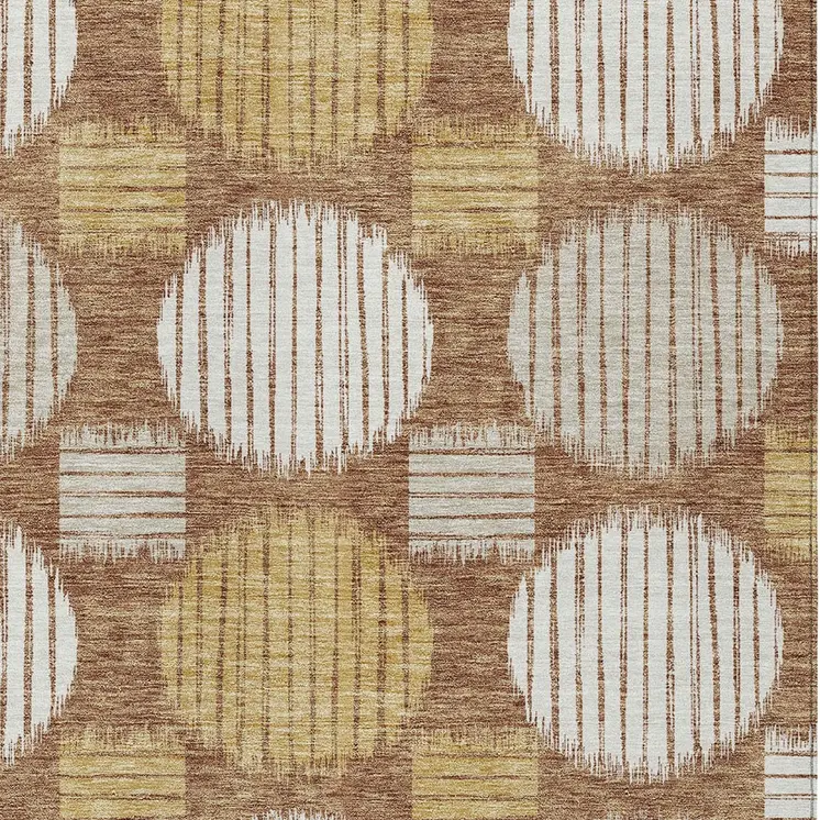 5' X 8' Brown Beige And Ivory Geometric Washable Indoor Outdoor Area Rug