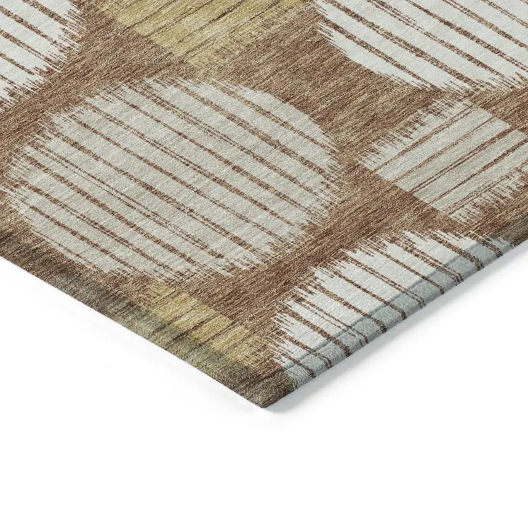 5' X 8' Brown Beige And Ivory Geometric Washable Indoor Outdoor Area Rug