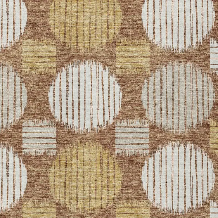 9' X 12' Brown Beige And Ivory Geometric Washable Indoor Outdoor Area Rug