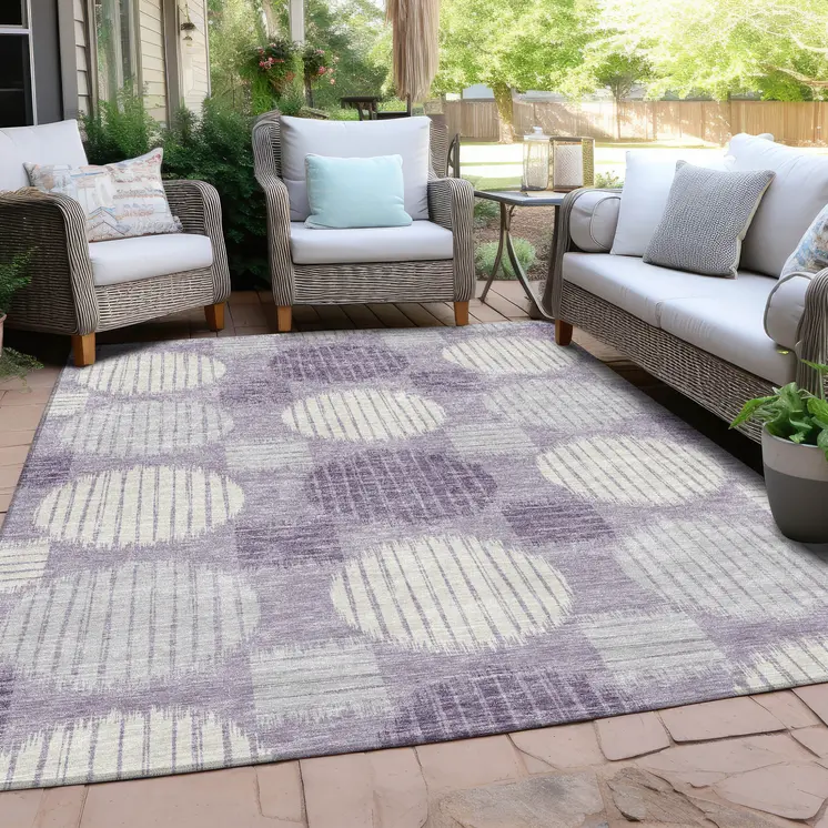 3' X 5' Purple And Ivory Geometric Washable Indoor Outdoor Area Rug