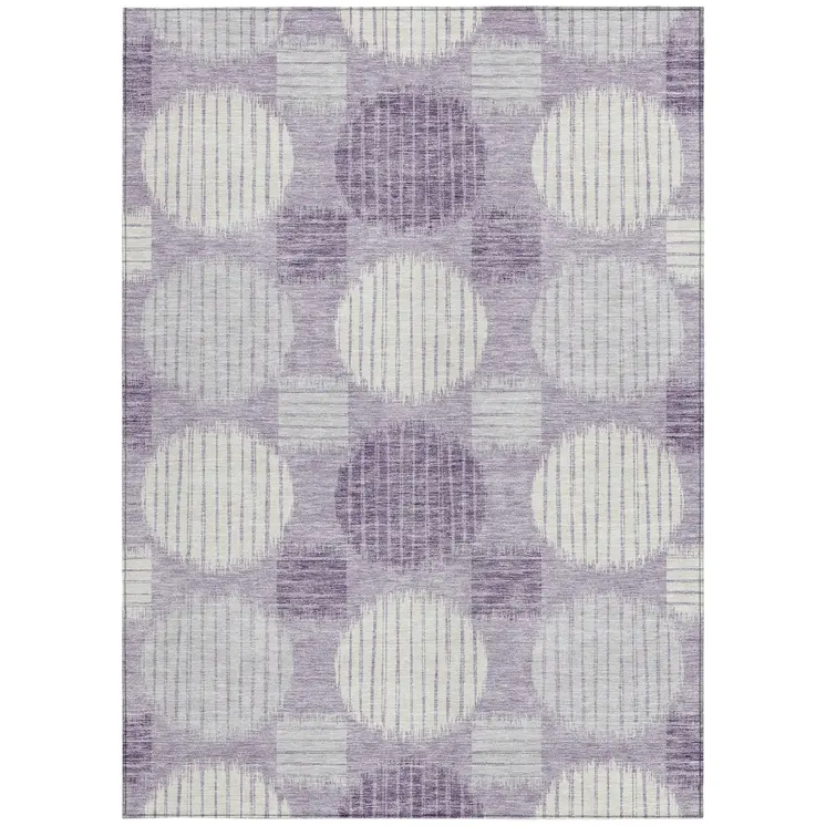 3' X 5' Purple And Ivory Geometric Washable Indoor Outdoor Area Rug